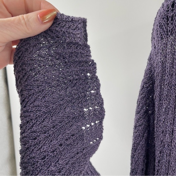 Coldwater Creek Purple Open Knit Cotton Linen Blend Long Sleeve Hi Lo Cardigan - Picture 3 of 9